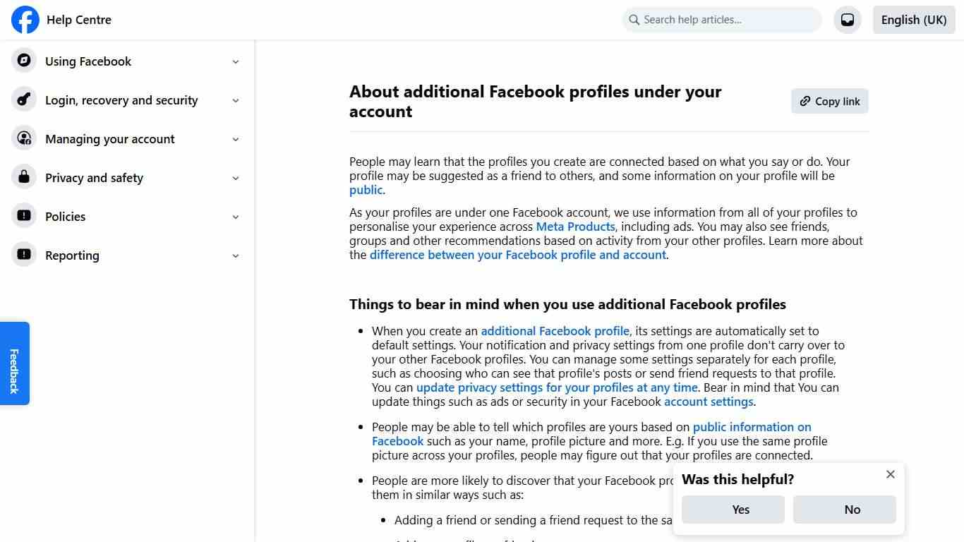 About additional Facebook profiles under your account Facebook Help Centre