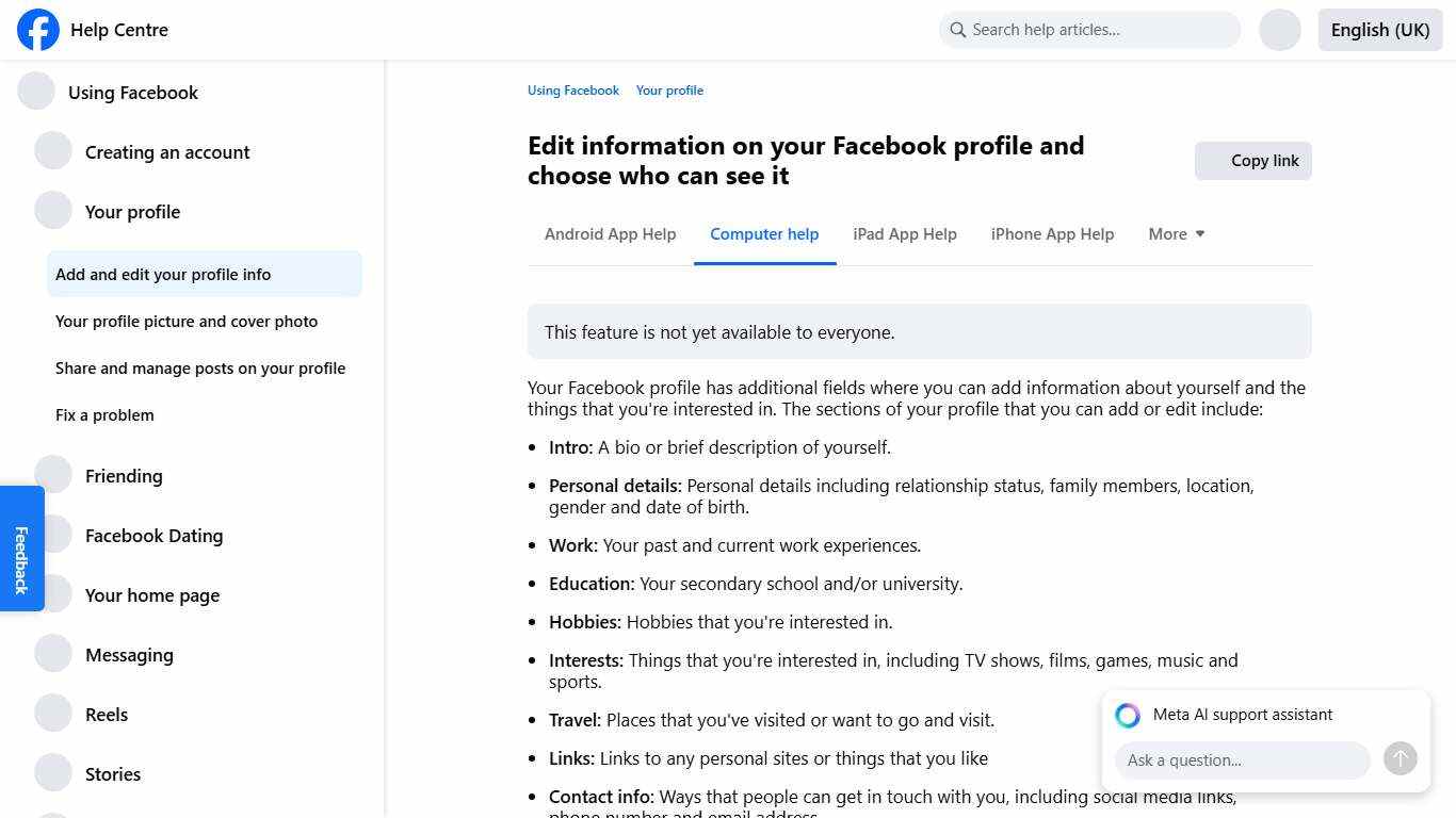 Edit information on your Facebook profile and choose who can see it Facebook Help Centre